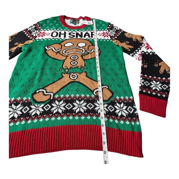 NWT Oh Snap Gingerbread Ugly Christmas Sweater Green Red Holiday Crewneck L - Picture 6 of 8